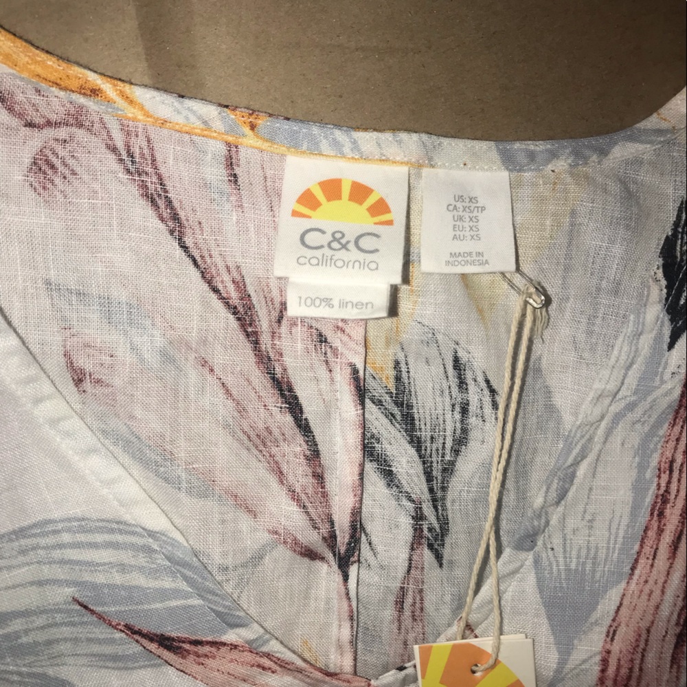 New with tags! C&C California 100% Linen Floral Dress - XS - Picture 6 of 6